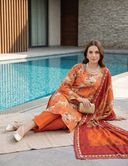 Sunset Tangerine Digital Print 3-Piece Unstitched