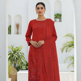 Deep Ruby Dhanak Chamki Embroidered 3PC Unstitched