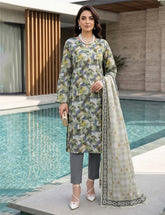 Sage Serenity Digital Print 3-Piece Unstitched Suit