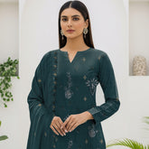 Bottle Green Dhanak Chamki Embroidered 3PC Unstitched