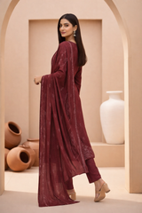 Deep Maroon Bana Dora Signature Dhanak 3PC Unstitched