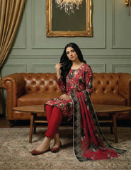Crimson Charcoal Digital Print 3-Piece Unstitched