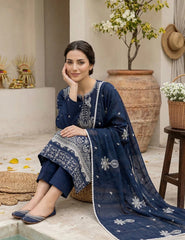 Midnight Blue double head embroidery 3-Piece Unstitch