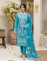 Turquoise Bloom double head embroidery 3-Piece Unstitch