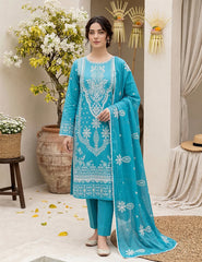 Turquoise Bloom double head embroidery 3-Piece Unstitch