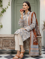 Ivory Filigree & Scarlet Flora Nenokara Premium Lawn 3 PCs Unstitched