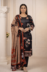 Black Floral Viscose Bana Dora 3-Piece Unstitched