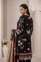 Black Floral Viscose Bana Dora 3-Piece Unstitched