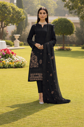 Jet Black Dhanak Chamki Embroidered 3PC Unstitched