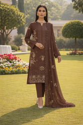 Cocoa Brown Dhanak Chamki Embroidered 3PC Unstitched