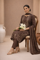 Brown Bana Dora Signature Dhanak 3PC Unstitched