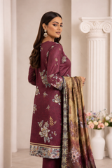 Royal Mehroon Viscose Bana Dora 3-Piece Unstitched