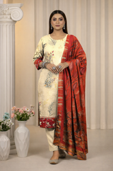 Ivory Rust Viscose Bana Dora 3-Piece Unstitched