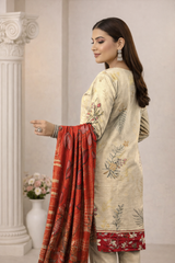 Ivory Rust Viscose Bana Dora 3-Piece Unstitched