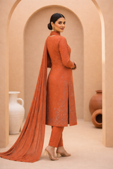 Clay Rust Bana Dora Signature Dhanak 3PC Unstitched