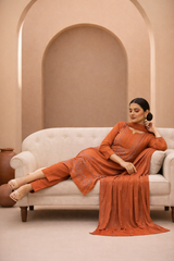 Clay Rust Bana Dora Signature Dhanak 3PC Unstitched