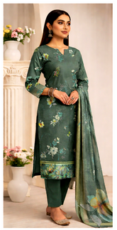 Sage Bloom Viscose Bana Dora 3-Piece Unstitched