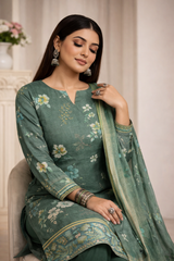 Sage Bloom Viscose Bana Dora 3-Piece Unstitched