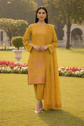 Mustard Gold Dhanak Chamki Embroidered 3PC Unstitched