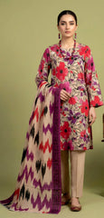 Pink Geometric Ikat Airjet Khaddar 3 PC Unstitched