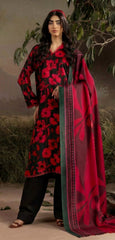 Black & Ruby Poppy Floral Airjet Khaddar 3 PC Unstitched