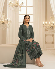Forest Green Bana Dora Embroidered Dhanak 3PC Unstitched