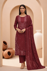 Deep Maroon Bana Dora Signature Dhanak 3PC Unstitched