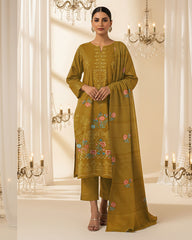Mustard Olive Bana Dora Embroidered Dhanak 3PC Unstitched