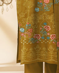 Mustard Olive Bana Dora Embroidered Dhanak 3PC Unstitched
