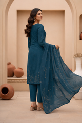 Teal Blue Bana Dora Signature Dhanak 3PC Unstitched