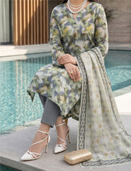 Sage Serenity Digital Print 3-Piece Unstitched Suit