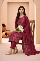 Deep Maroon Bana Dora Signature Dhanak 3PC Unstitched