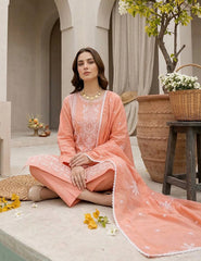 Apricot Blush double head embroidery 3-Piece Unstitch