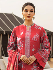 Crimson Rouge & Silver Flora Lawn 3 PCs Unstitched