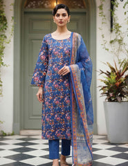 Azure Blue & Pink Petal Nenokara Premium Lawn 3 PCs Unstitched