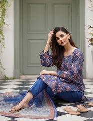 Azure Blue & Pink Petal Nenokara Premium Lawn 3 PCs Unstitched