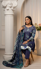 Royal Indigo Viscose Bana Dora 3-Piece Unstitched