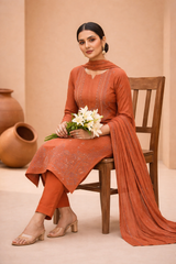 Clay Rust Bana Dora Signature Dhanak 3PC Unstitched