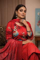 Gulnaar Red Viscose Bana Dora 3-Piece Unstitched