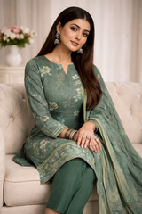 Sage Bloom Viscose Bana Dora 3-Piece Unstitched