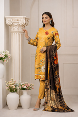 Mustard Glow Viscose Bana Dora 3-Piece Unstitched